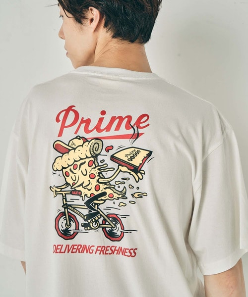 【 Prime Pizza×URBAMENT】バックグラフィックPizzaプリントワイドTシャツ
